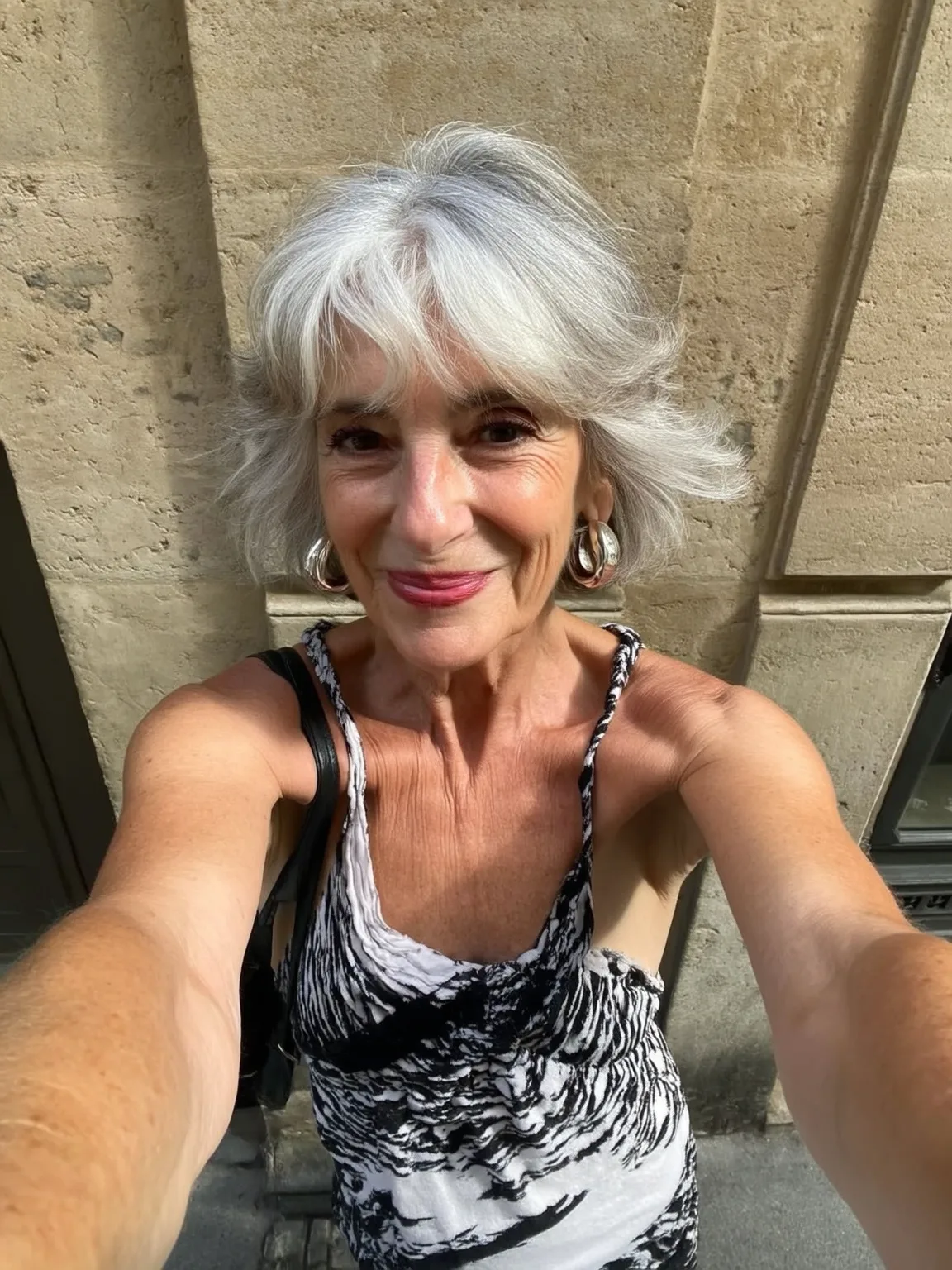 Short Textured Silver Grey Bob with Wispy Bangs